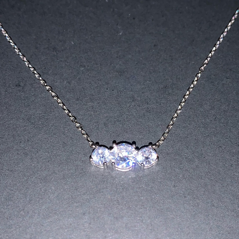 Sterling Silver Necklace with 3 Stone Cubic Zirconia Pendant - NWOT
